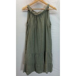 Bellambia Green Linen Dress Size LG Made in Italy Tie Neck Lagenlook artsy
